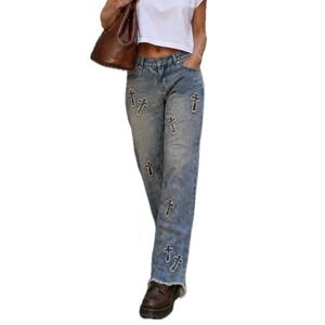 NWT Austin Landing, Cross Applique Distressed Jeans. Women's Size 1